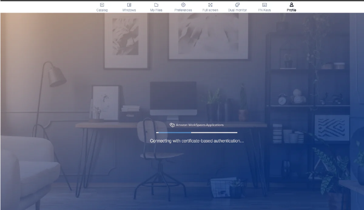Sanitized WorkSpaces Applications screen connecting with certificate-based authentication